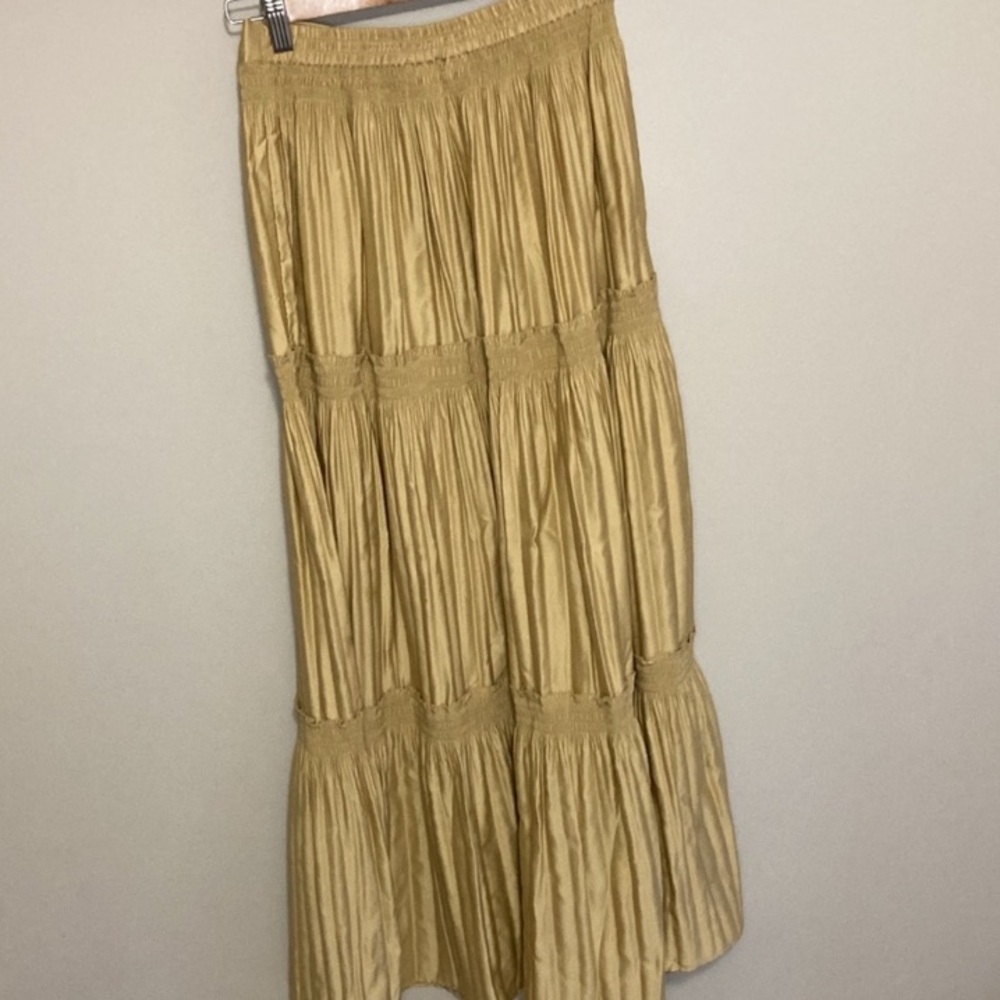 Soft Surroundings Gold Tiered Maxi Skirt Front Button Size XS Elastic Waist - Picture 5 of 7
